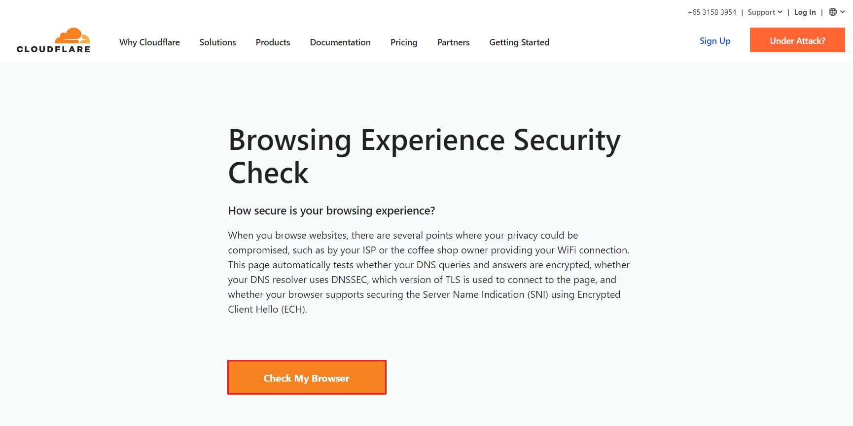 haga clic en Comprobar mi navegador en la página web de Cloudflare