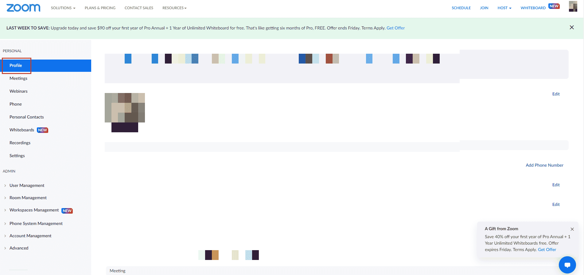 haga clic en Perfil en la página Zoom de mi cuenta