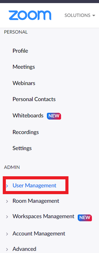 Haga clic en Gestión de usuarios 