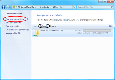 Configuración del centro de sincronización en Windows 7