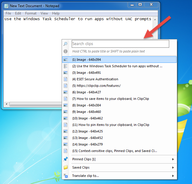 El historial del portapapeles de ClipClip