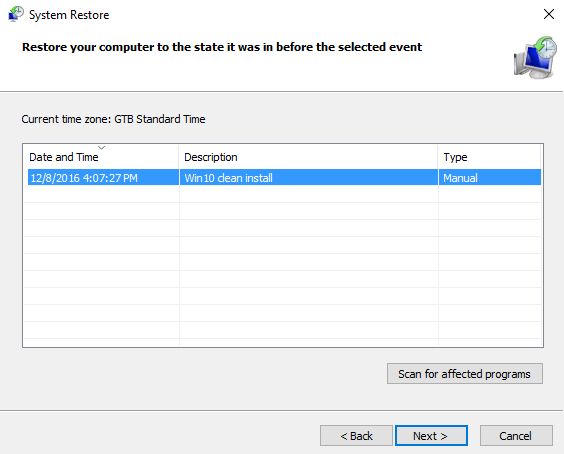 Windows, Restaurar sistema