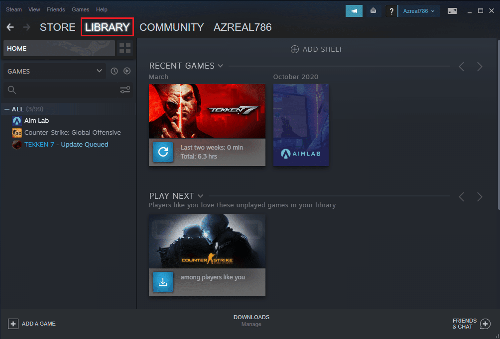 Inicie la aplicación Steam en su sistema y cambie a la Biblioteca.  Arreglar el archivo de contenido de Steam bloqueado