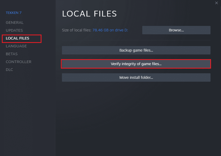 Haz clic en el botón Verificar la integridad de los archivos del juego.  Arreglar el archivo de contenido de Steam bloqueado