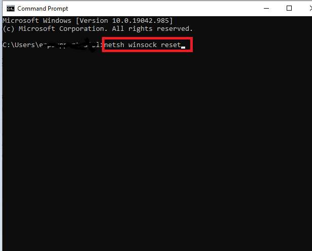 Ingrese el comando netsh winsock reset.  Arreglar el archivo de contenido de Steam bloqueado