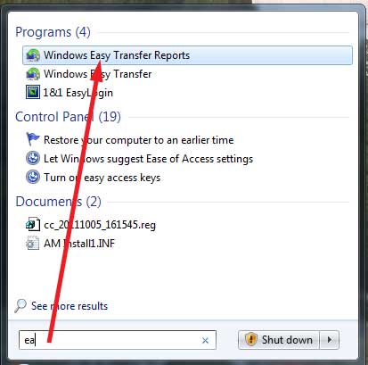Informes de transferencia fácil de Windows