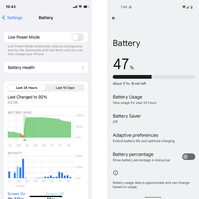 El iPhone (izquierda) es mucho más económico que un teléfono Android (derecha)