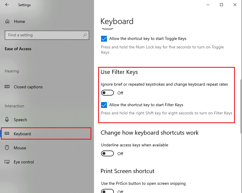 Desactive la opción en Usar claves de filtro