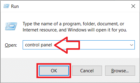 Escriba control o panel de control y presione enter