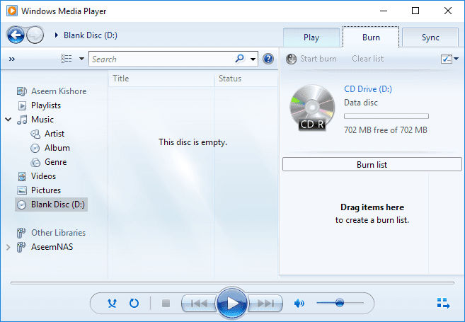 reproductor de medios de windows cd