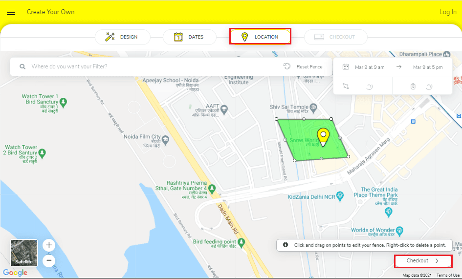 haga clic en Pagar | Cómo crear una historia delimitada geográficamente en Snapchat
