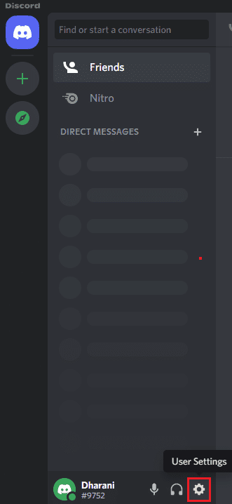 Inicie Discord en su PC y haga clic en Configuración de usuario |  Discord cámara web verde