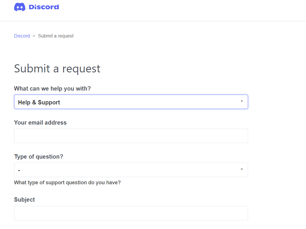 Póngase en contacto con el soporte de Discord.  Cómo arreglar la cámara Discord que no funciona en Windows 10