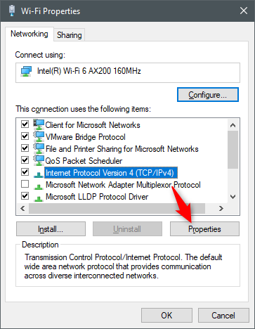 Abriendo las Propiedades del Protocolo de Internet Versión 4 (TCP/IPv4)