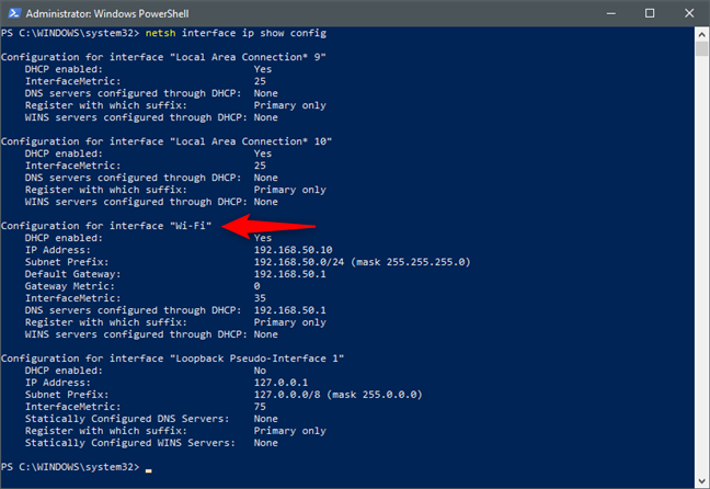netsh interfaz ip mostrar configuración