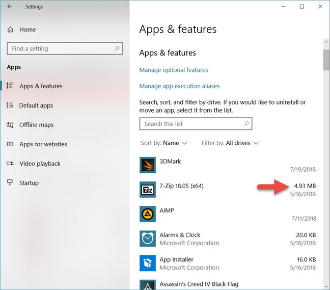 Windows, aplicaciones, espacio de almacenamiento