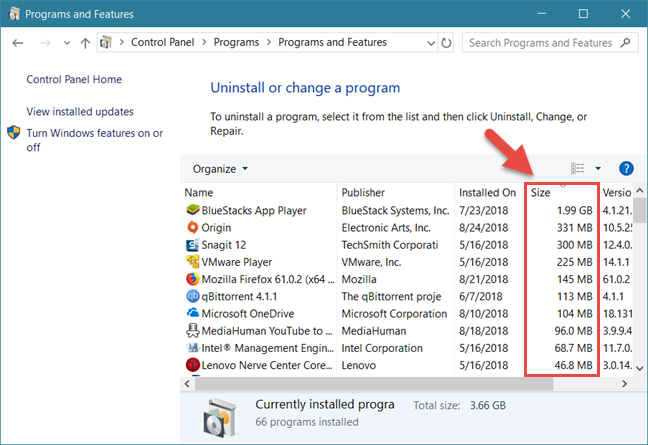 Windows, aplicaciones, espacio de almacenamiento