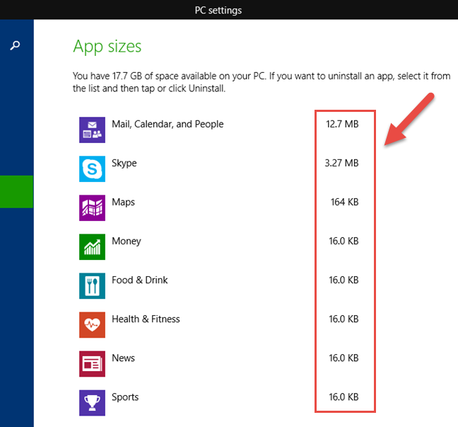 Windows, aplicaciones, espacio de almacenamiento