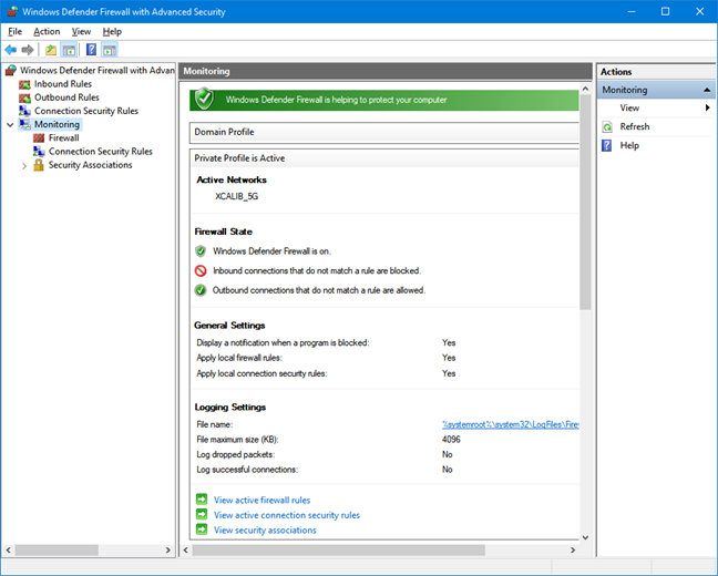Supervisión en el Firewall de Windows Defender