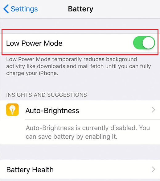 Apague la palanca para el modo de bajo consumo