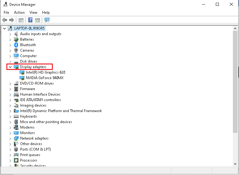 Haga clic en la flecha junto a Adaptadores de pantalla para expandir.  Cómo reparar el error de origen 327683:0