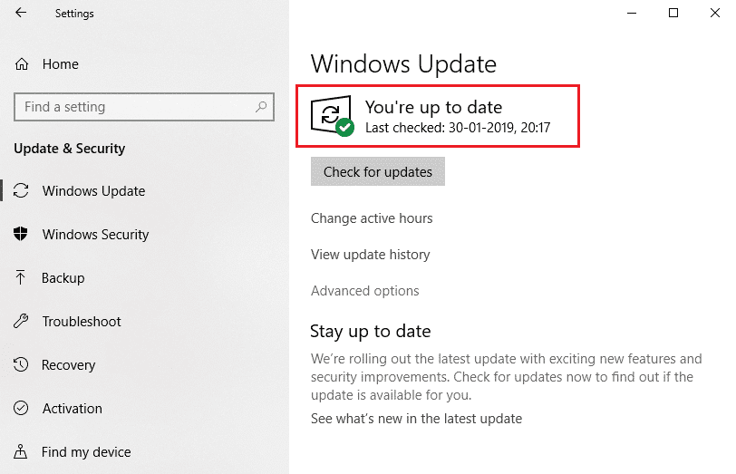 actualización de windows estás actualizado mensaje