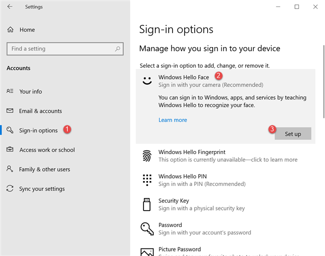 Configurar Cara de Windows Hello