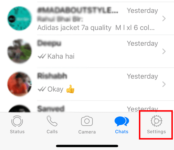 Abra WhatsApp y luego, desde la pantalla de chat principal, seleccione Configuración