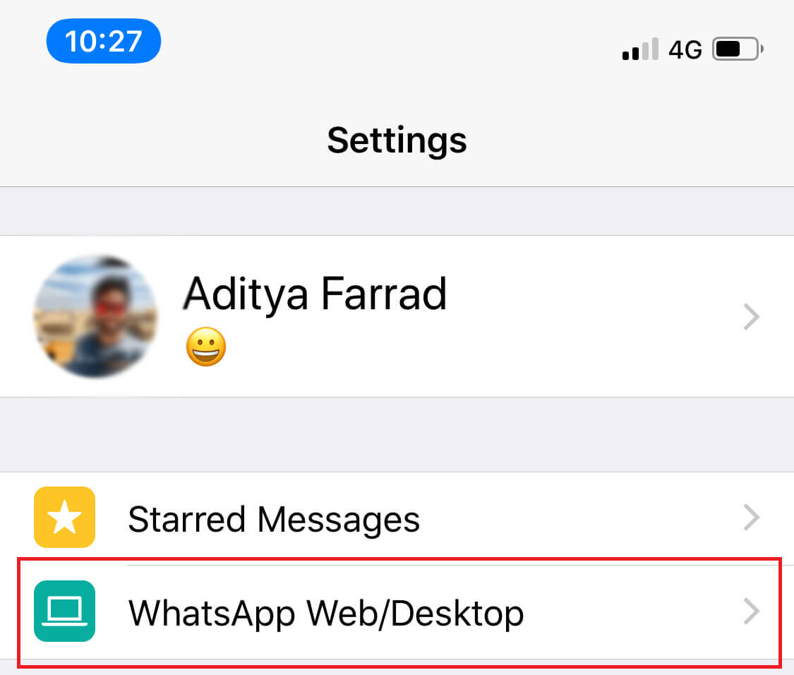 Seleccione la opción WhatsApp Web