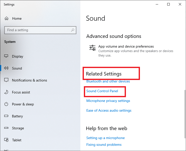 seleccione Panel de control de sonido.  Arreglar Skype no puede acceder a la tarjeta de sonido en Windows 10