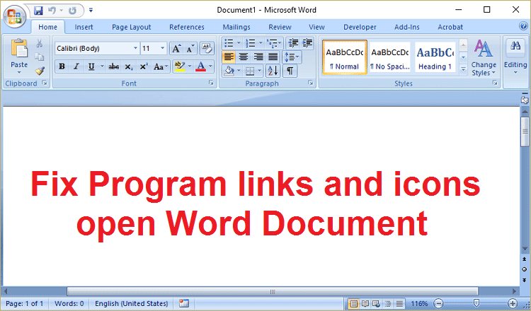 Corrija los enlaces e íconos del programa para abrir un documento de Word