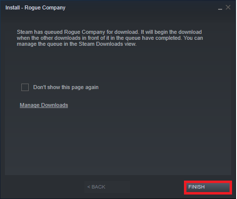 Finalmente, haga clic en FINALIZAR para comenzar la instalación.  Cómo hacer una copia de seguridad de los juegos de Steam
