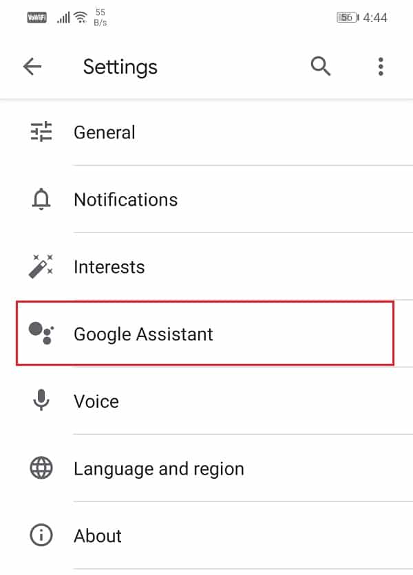 Haz clic en Asistente de Google