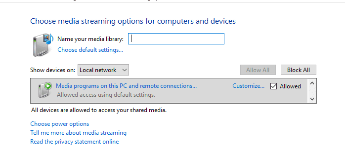Se proporciona una lista de dispositivos habilitados para DLNA y puede desmarcar la opción Permitido