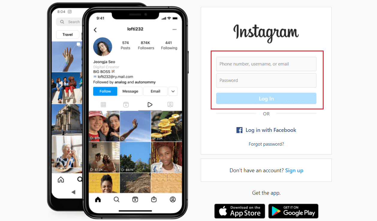 Visite la página de inicio de sesión de Instagram en su navegador web e inicie sesión en su cuenta