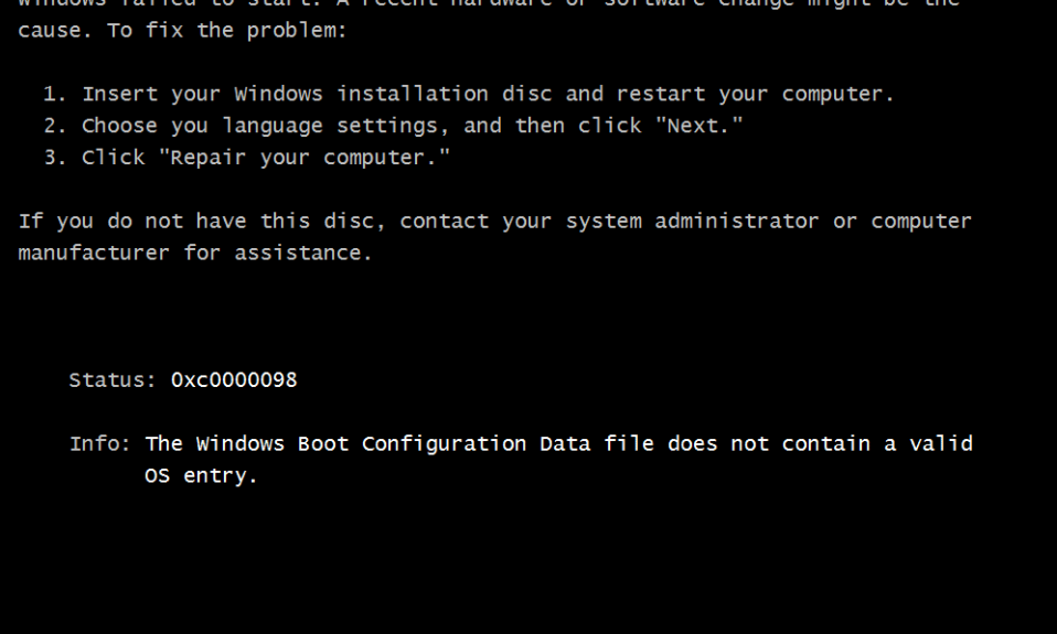 Solucione el error de arranque 0xc0000098 en Windows 10