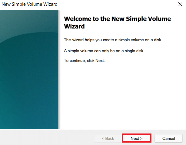 Nuevo asistente de volumen simple.  Arreglar disco duro externo no accesible en Windows 10