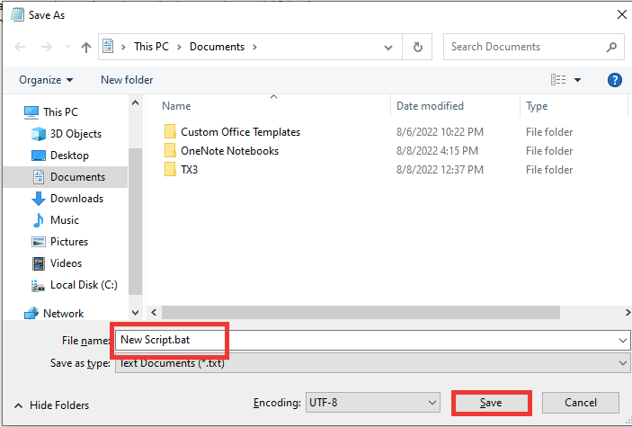 guardar como.  Arreglar el código de error del sistema 1231 en Windows 10