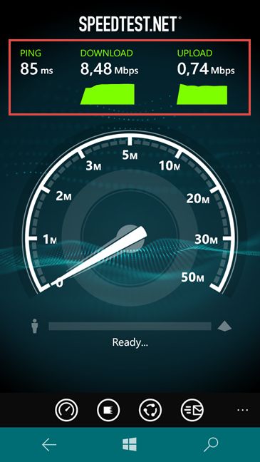 Windows 10 Mobile, prueba, velocidad, móvil, internet