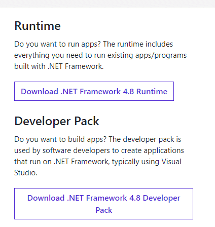 No haga clic en Descargar .NET Framework 4.8 Developer Pack.  Cómo reparar el error de origen 9:0