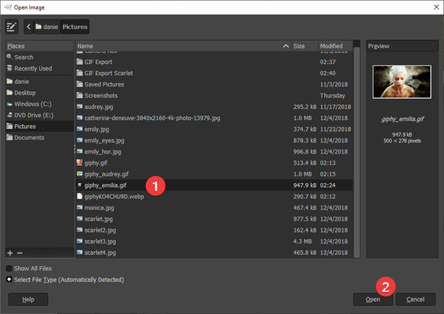 Abra el archivo GIF en GIMP