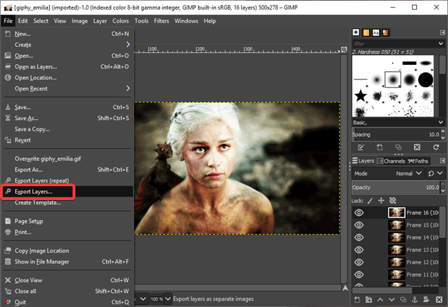 Exportar capas en GIMP