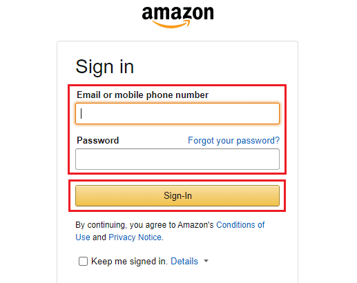 Ingrese las credenciales de su cuenta de Amazon y haga clic en Iniciar sesión |  ¿Qué sucede si cancela el registro de su Firestick?  |  cancelar el registro de un dispositivo de Amazon