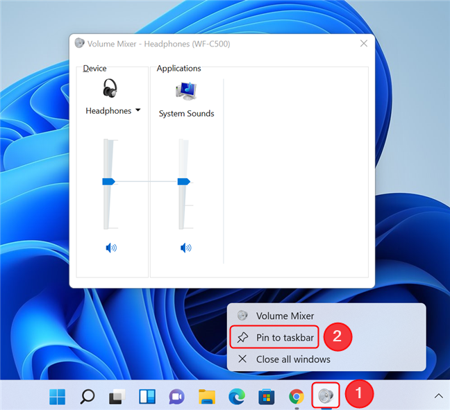 Fijar el antiguo Mezclador de volumen a la barra de tareas en Windows 11