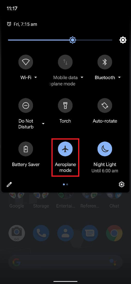 Toque la opción 'Modo avión' para desactivarlo. | Arreglar el teléfono Android no puede hacer o recibir llamadas