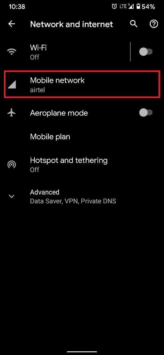 Pulsa sobre la opción 'Red móvil'. | Arreglar el teléfono Android no puede hacer o recibir llamadas
