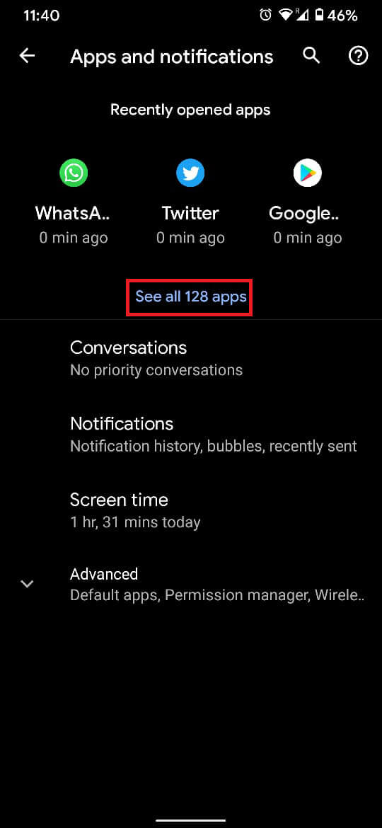Toque la opción 'Ver todas las aplicaciones'. | Arreglar el teléfono Android no puede hacer o recibir llamadas