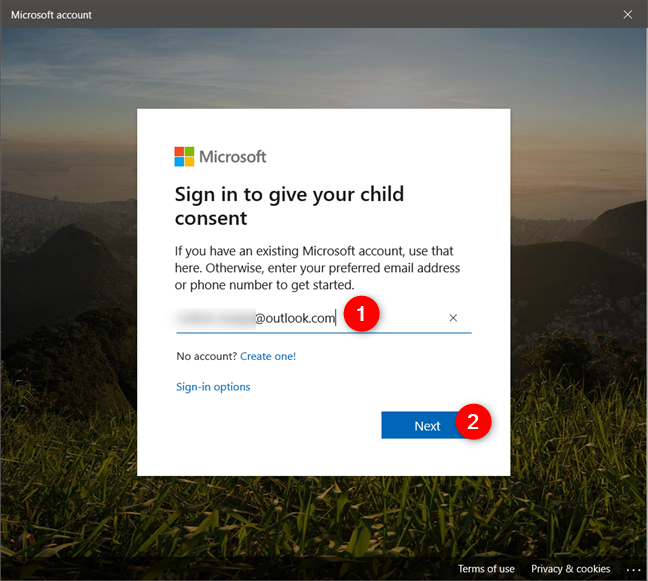 Autenticación con la cuenta de Microsoft de los padres