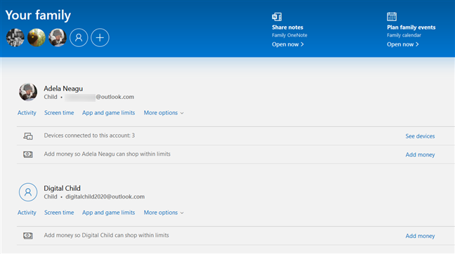 Microsoft ofrece una página web especial donde puedes administrar a tu familia