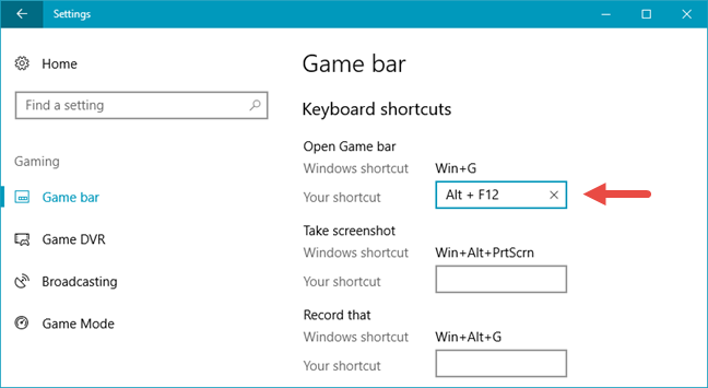 Windows 10, barra de juegos, accesos directos